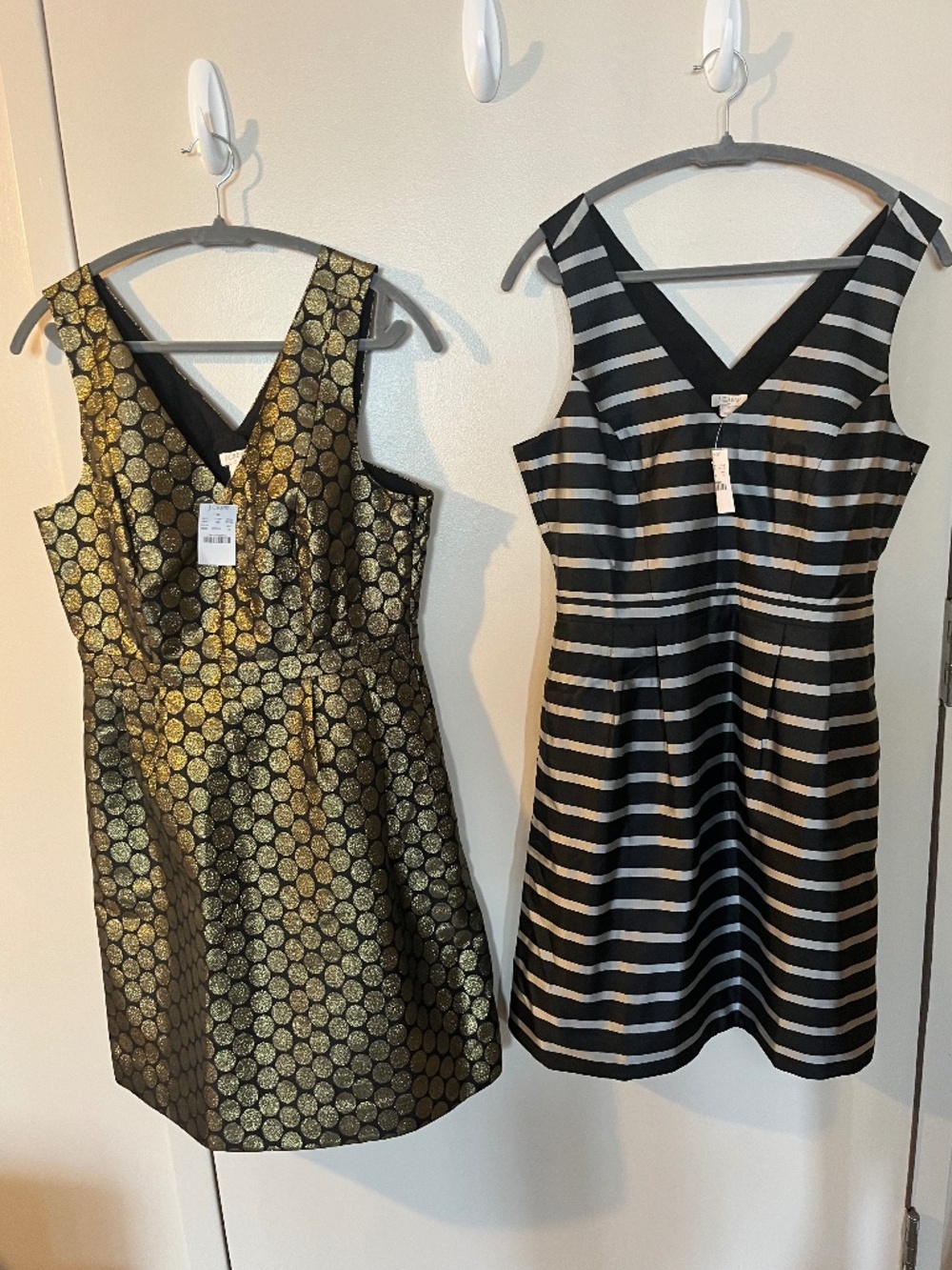 TWO J. CREW WOMENS DRESSES SIZE 10- NEW WITH TAGS- SUPER CUTE: BLACK/GOLD/SILVER